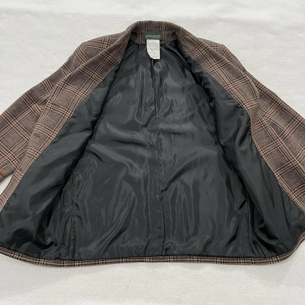 Wool Plaid Blazer Harve Bernard  With Suede Leather Trim Womens Size 12 Vintage